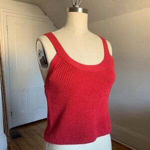 Bright Red Cassidy Vintage Knit Top | Ribbed Ramie Cotton Camisole | Cropped Tan